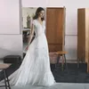 Lihi Hod Bohemian Lace Wedding Dresses Deep V Neck A Line Backless Beach Wedding Dress Floor Length Pleated Chiffon Boho Bridal Gowns