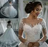 Luxury Applique Crystal Wedding Dresses With Gorgeous Jewel Long Sleeve Covered Button Back Sweep Train Bridal Gown 2021 New Design