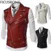 Wholesale- 2017 New Autumn Zipper Male Slim Lapel Short Design PU Leather Waistcoat Men Clothing Motorcycle Vest Coat Punk Style Undercoat