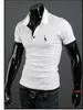 Summer Men's Short Sleeve T Shirt Deer Embroidery Male Turn-down Collar Slim Cotton M-3XL Pullover T-shirt