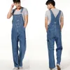 Wholesale-Men's Plus Size Overalls Large Huge Denim Bib Pants Fashion Pocket Jumpsuits Male Men's Jeans