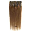 Clip In Human Hair Extensions Blond Black Brown 15-22 tum 70g / Pack Brasiliansk Indisk Dubbel Väft För Full Head