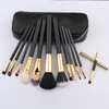 Professional 12pcs/set Goat Hair Makeup Brushes Cosmetic Make Up Set with zipper Case Bag Kit fast shipping F20171061