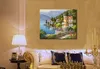 Peint à la main Art décoratif Peinture Sung Kim Villa au bord du lac Paysage méditerranéen moderne Belle architecture côtière Illustration sur toile pour décoration murale