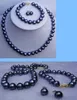 9-10 mm black TAHITIAN SOUTH SEA Pearl necklace/bracelet/earrings set 18" + 7.5"