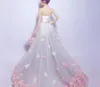New Sexy Querida Árabe Tule Alta Baixa Longo Prom Vestidos Handmade 3D Flores Uma Linha Formal Vestidos de Festa À Noite