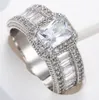 Anéis de promessa quadrada Nova prata banhada jóias tamanho grande 7 8 9 branco cúbico zircão mulheres anel de noivado