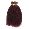 Vinröd # 99J Mänskliga hårförlängningar Partihandel 3PCS Virgin Malaysian Burgundy Remy Human Hair Weave Bundles Kinky Curly Double Wefts