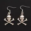 Pirate Skull Dangle Chandelier Earrings 925 Silver Fish Ear Hook 30pairs/lot E981 41.4x19.6mm