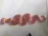 Fasci di capelli umani in oro rosa con chiusura frontale in pizzo Trame di capelli ondulati rosa con chiusura frontale in pizzo Tesse di capelli umani rosa