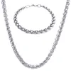 Mens chain Necklace Bracelet Polished Silver Tone 316L Stainless Steel Chain Curb Cuban Link Chain Jewelry Set wholesale