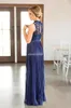 Blu navy boho country abiti da damigella lunghi 2020 buco del collo alto posteriore posteriore in pizzo in chiffon cameriera abito da matrimonio dimora 275a