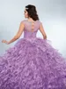 2018 lila rhinestones quinceanera klänningar bling juvel nacke söt 16 masquerad boll klänningar organza lavendel kristall debutante ragazza klänning