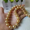 Nowe piękne perły biżuteria prawdziwy naturalny 18 cali 10-11mm złoty naszyjnik z pereł