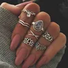 Set di anelli per nocche con giunto di loto vintage in argento antico/oro con pietre preziose false Knuckle Midi Mid Finger Tip Stacking Rings