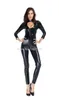 S-5XL Plus Size Black Faux Leather Hollow Out Jumpsuits Otwarte Biust Latex PVC Mokre Wygląd Catsuit Seksowny Bodycon Body Kot Kobiety Bielizna