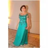 Teal Green Gelin Annesi Elbiseleri Düğünler için Dantel Kristal Plise Plus Size Anne kapalı Damat düğün konuğu Abiye Giyim Giyim