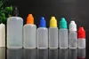 5 ml 10 ml 15 ml 20 ml 30 ml 50 ml 60 ml 100 ml 120 ml Lege PE Plastic Druppeldlessen met kindervrije dop Dunne punt voor E Liquid Flessen