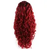 26inch Long Curly Black Red Ombre Värmebeständig Hårspets Front Wig
