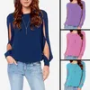 Chemise Sexy Chemise En Mousseline de Soie Femme Casual Hauts Bleu Rose Pourpre 4 Couleurs Femmes Blouse À Manches Longues