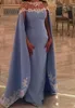 サウジアラビアの長いイブニングドレスケープスタイルの薄手の首のサテンシースウエディングのドレス