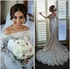 Vintage Mermaid Lace 2020 Bröllopsklänningar med långa ärmar Abiti da Sposa Luxury Pearls Beading Bateau Bridal Gowns Vestidos de Novia