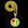 Collana con mappa africana colorata alla moda, ciondolo rotondo con strass di cristallo, catena placcata oro 18 carati, collane lunghe, gioielli per feste