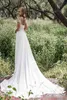Boho 2019 Ny Sexig Sheer Jewel Neck Cape Sleeve Spets bröllopsklänningar med hög delad främre landsstil Beach Bohemian Wedding DR6044018