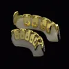 NEW Shining Hip Hop GRILLZ Iced Out CZ Fang Mouth Teeth Grillz Caps Top & Bottom Grill Set Men Women Vampire Grills289G