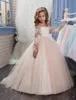 Romantico Champagne 2017 Puffy Flower Girl Dress per Matrimoni Organza Ball Gown Girl Party Comunion Dress Pageant Gown