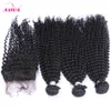 Malaysiska Kinky Curly Virgin Human Hair Weaves With Closure 4pcs Lot Lace Closes och 3 buntar Obehandlade Malaysiska Kinky Curly Remy Hair