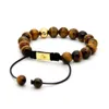 Nouveau En Gros 10 pcs / lot Hommes Plaqué Or Clair Cz Avec 10mm Tiger Eye Pierre Perles Tressage Bracelet