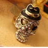 Popular Unisex Bowler Black Hat Crystal Diamond Skull Pirate Stretch Ring Gift #R48