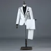 (jacket+pants) male suit host stage wear singer nightclub bar prom costumes glee club prom formal show performance sequins set with diamonds