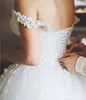 Prachtig off-schouder trouwjurken lace up bruids baljurken met flora appliques tule vloer lengte bruiloft vestidos op maat gemaakt