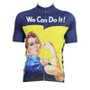 2024 We Can Do It Radtrikot für Damen, kurzärmelig, blau, lustiges Radsport-Shirt, Cartoon-Fahrradbekleidung, Fahrradbekleidung