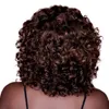 14インチミックスダークブラウンの髪のハイライト黒人女性のための巻き毛の短いかつら耐熱合成ママwig62024569095347