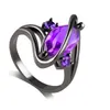 Luxury Sapphire Purple Zirconia Gun Black Alloy Band Ringar för Women Fashion Party Engagement Ring Smycken Lady Presenter (storlek 7,8,9,10)