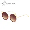 Round Sunglasses Designer Eyewear Gold Flash Glass Lens Women Cat Eye Vintage Retro Metal Frame Mirror Sun Glasses With Box And Case