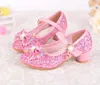 Kinder Mädchen High Heels Für Party Pailletten Tuch Blau Rosa Schuhe Knöchel Riemen Schnee Königin Kinder Mädchen Pumps Schuhe