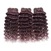 Borgonha mongol onda profunda 99j virgem cabelo humano 3 pacotes extensões de cabelo humano vinho vermelho 99j tecer cabelo profundo encaracolado 7775189