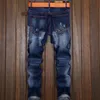 Groothandel - Vesonal d gat slanke fietser hiphop swag mannen jeans broek mode casual vintage gescheurde denim heren broek zwart VE121