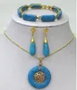 Blue Turquoise Link Bracelet/ Earrings /Necklace Pendant Set