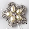2.5" Rhodium Silver Plated Ivory Pearl and Crystal Star Flower Brooch Bouquet