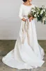 Novo Boho Aline Cetim Macio Vestidos de Casamento Modest Com 34 Mangas Frisadas Blet Low Back Country Vestidos de Noiva 2020 Custom Made Cout6375879