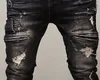 Partihandel - Män Designade hål Straight Slim Fit Biker Jeans byxor Denim Trousers Classic 2021 Fashion