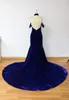 Gorgeous Mermaid Backless Evening Dress For Baby Mother Halter Neck Short Sleeves Velvet Formal Prom Dress 2017 New Custom Made Party Gowns