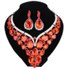 Mode smycken chunky pärla kristall blomma choker halsband uttalande halsband örhängen party klänning smycken sätter 10 färger