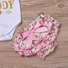 Baby Girl 4PCs Kläder Ställer Infant Ins Romper + Floral Shorts + Headband + Leggings Set Jag hittade min prinsessa Hans namn är pappa K041