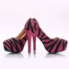 New Designer Fuchsia with Black Checkered Women Party Prom High Heels Rhinestone Stiletto of the Bride Shoes Wedding Banquet Shoes